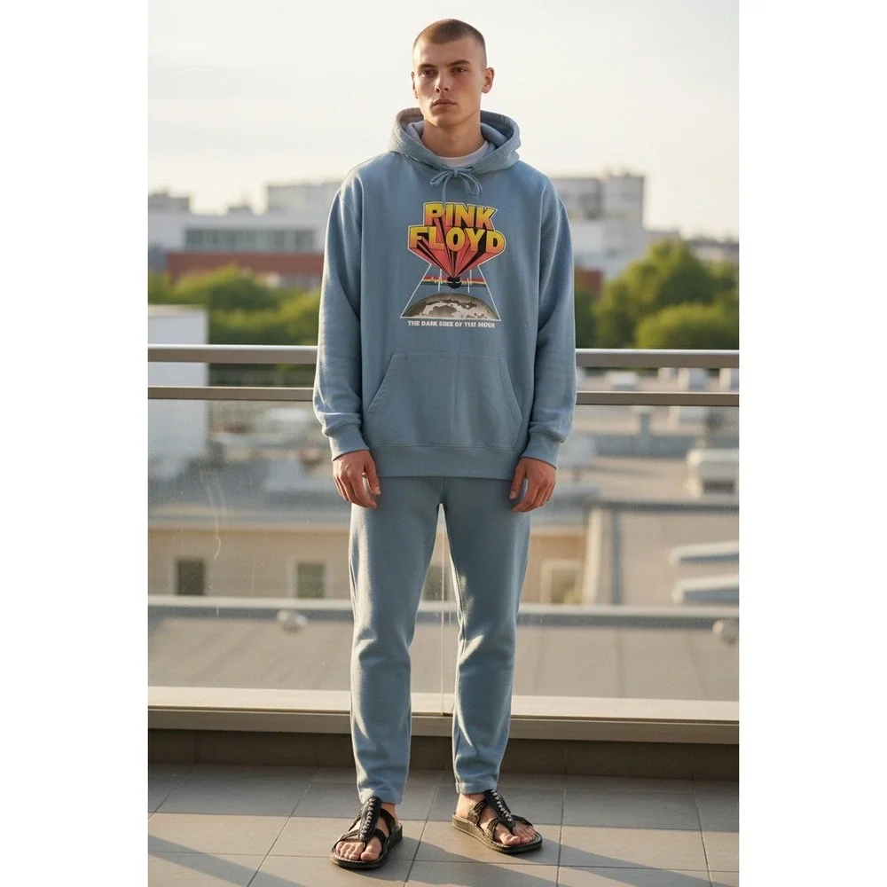 Pink Floyd Dark Side of the Moon Graphic Hoodie Blue‎ Rock Band Sweatshirt - Picture 2 of 16
